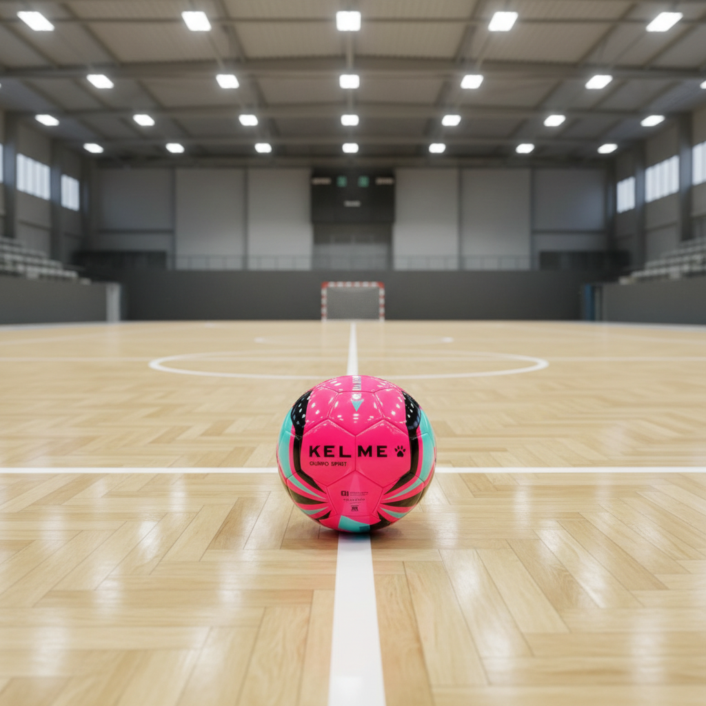 balón Fútbol sala Spirit rosa en pista interior con parquŽ
