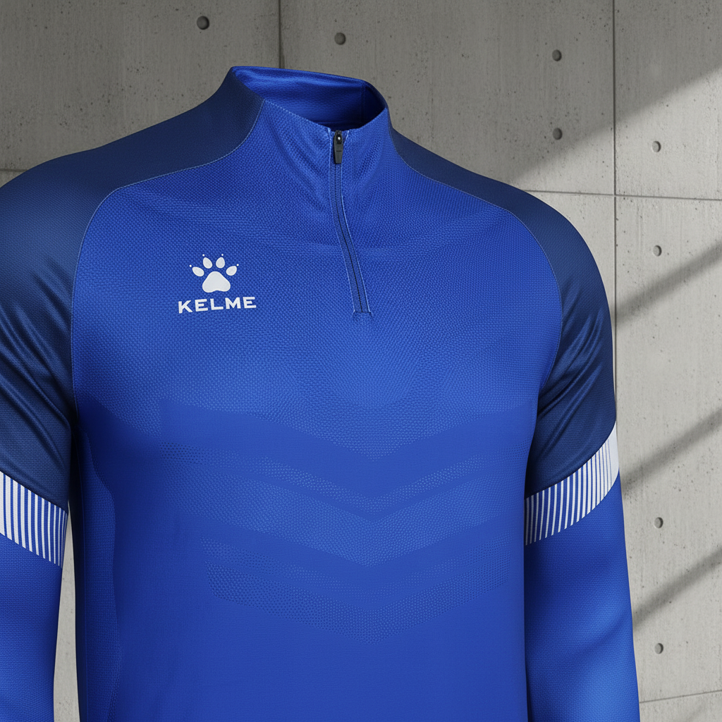 Sudadera KELME Warrior Azul sobre muro de hormig—n brutalista
