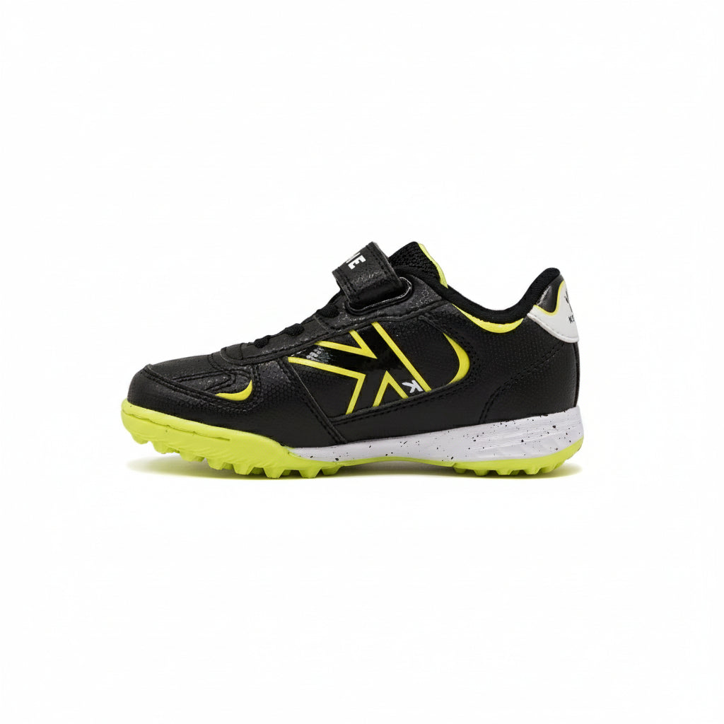 BOTAS DE FÚTBOL DE NIÑO HERO TURF ELASTIC NEGRO-LIMA