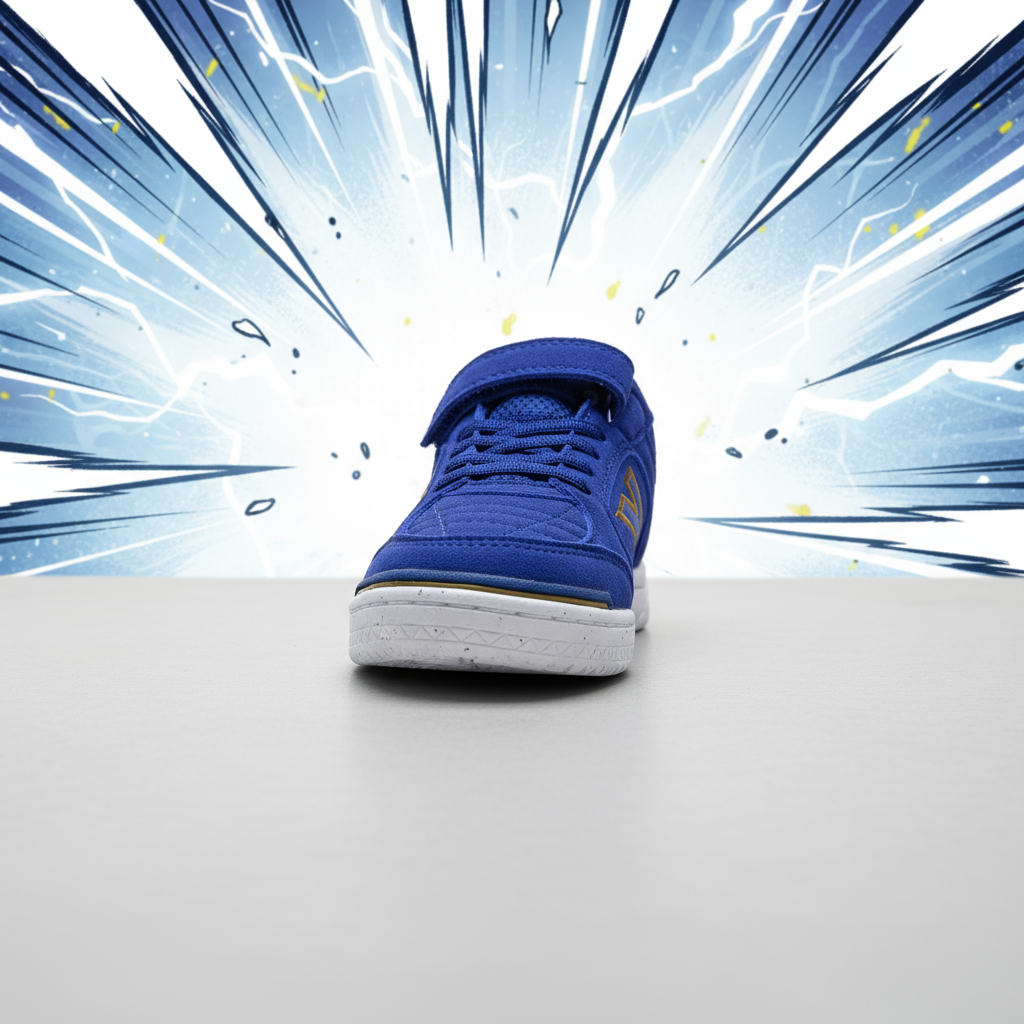 ZAPATILLAS DE FÚTBOL SALA DE NIÑO PRECISION ELASTIC AZUL DORADO