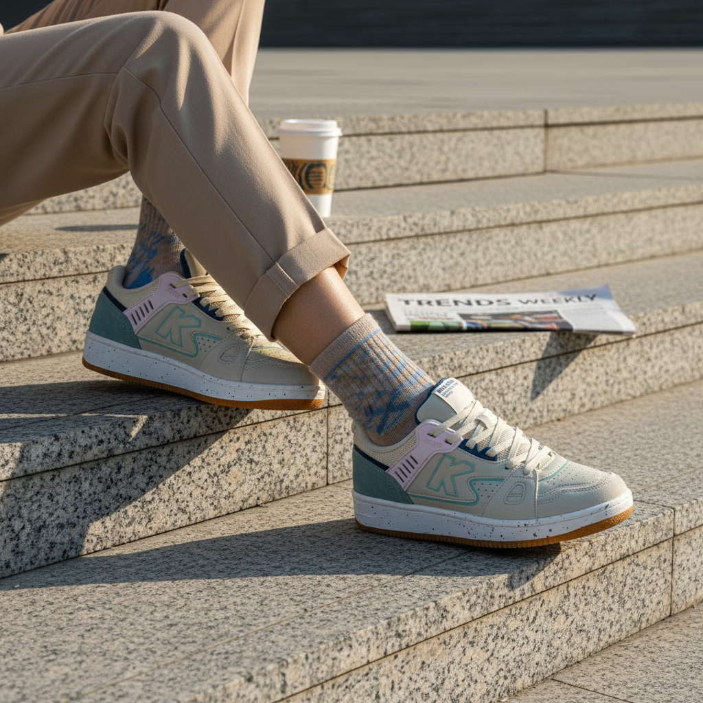 Zapatillas Casual Doha Marr—n en escalinatas de piedra natural