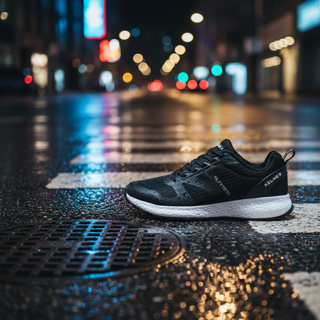Zapatillas K-Rookie Negro en asfalto hœmedo tras la lluvia