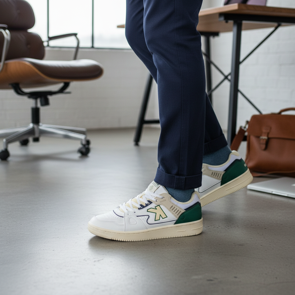 Zapatillas casual Doha blanco en oficina loft con microcemento