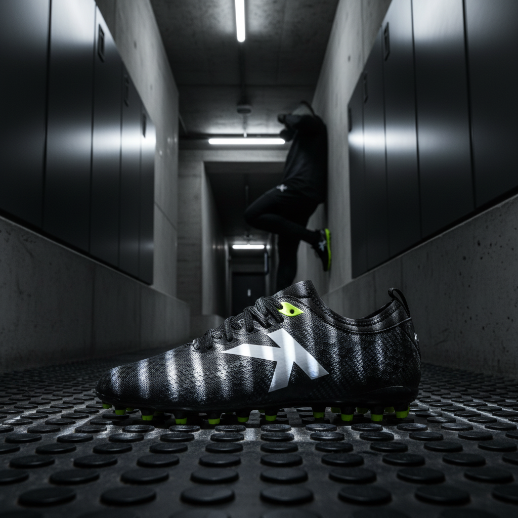 Botas de Fútbol Pulse negro en tœnel de vestuarios