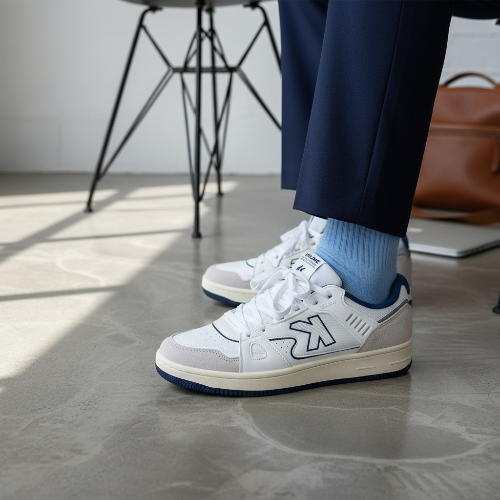 Zapatillas Casual Doha Blanco en oficina loft con suelo de microcemento