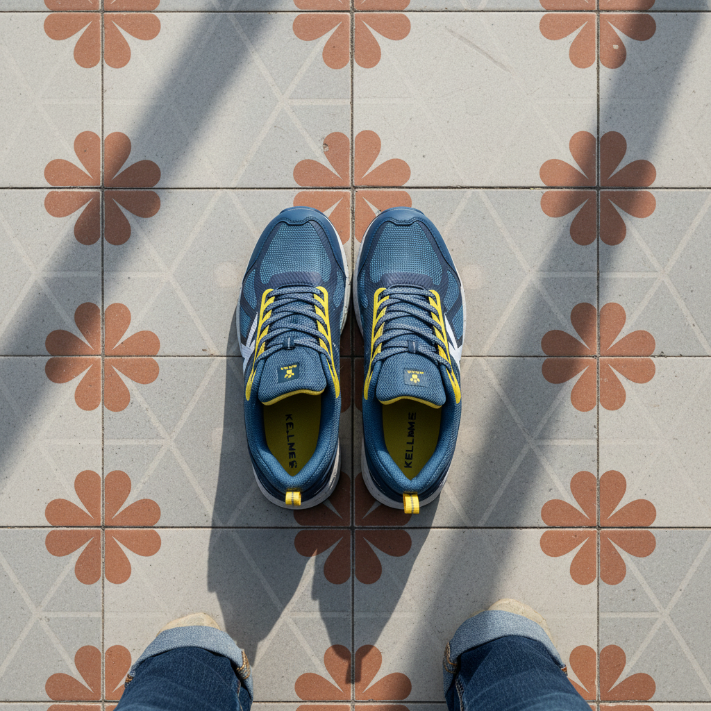 Zapatillas Running Track Marino sobre baldosa hidr‡ulica barcelonesa